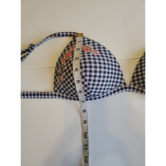 Womens Swimwear Top Large Black & White Check Print W/ Floral Detail Padded Bust - Picture 8 of 10